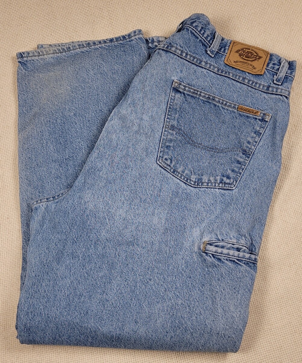 Dickies Jeans Mens 44x32 Fits41/31 Blue Dbl Knee Denim Workwear Utility Relaxed